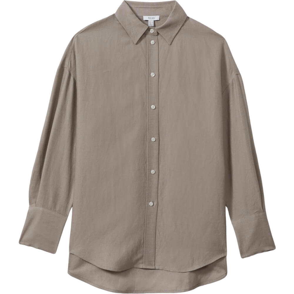 REISS SIAN Relaxed Fit Lyocell Linen Button Through Shirt